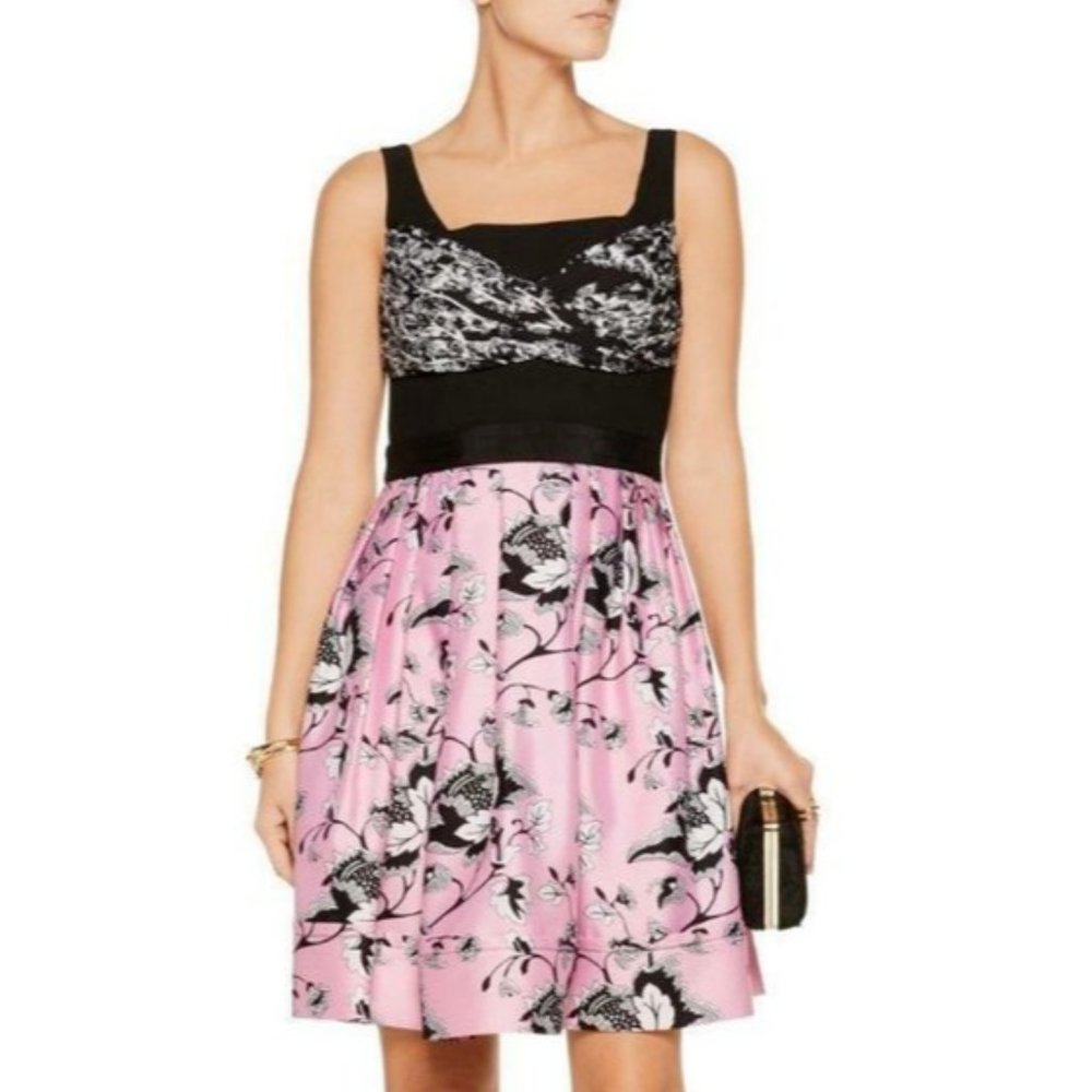 Diane Von Furstenberg Pink & Black "Sita" Pleated Floral Mini Dress, Size 6 NWT